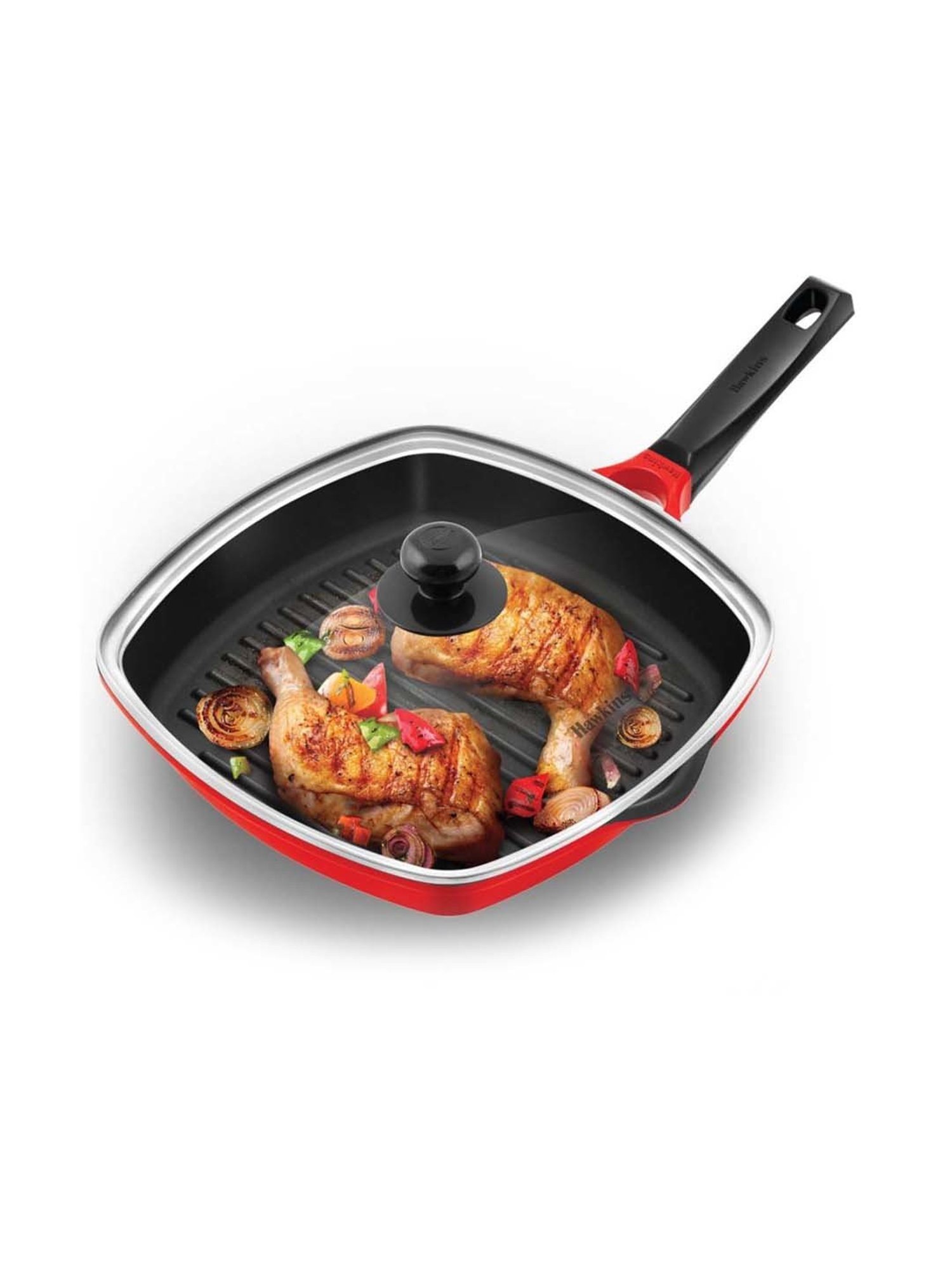 Hawkins Die-Cast Red Aluminium 26.9 cm Non-Stick Grill Pan With Glass Lid (3 L) - Set of 1