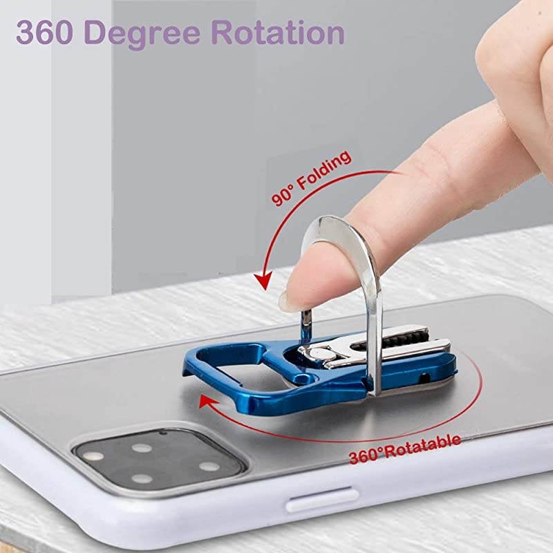 Cell Phone Ring Stand 4 in 1 Desk Mobile Phone Holder Universal Air Vent Car 360 Degree Rotation Metal Ring Grip Beer Corkscrew Black