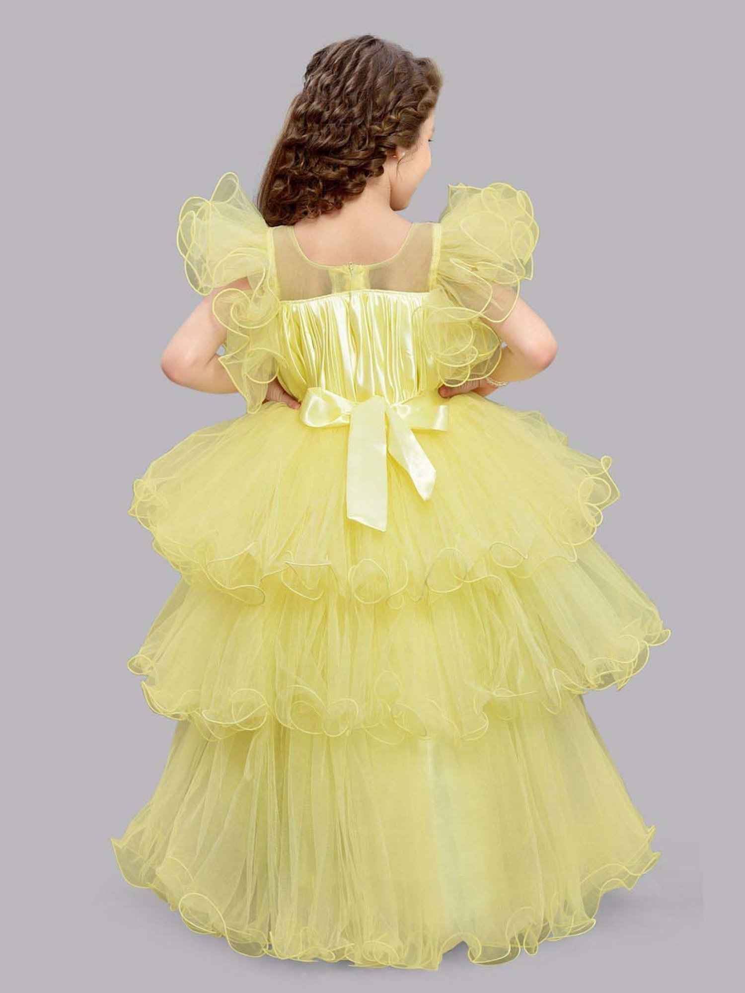 Pink Chick Kids Yellow Solid Party Gowns
