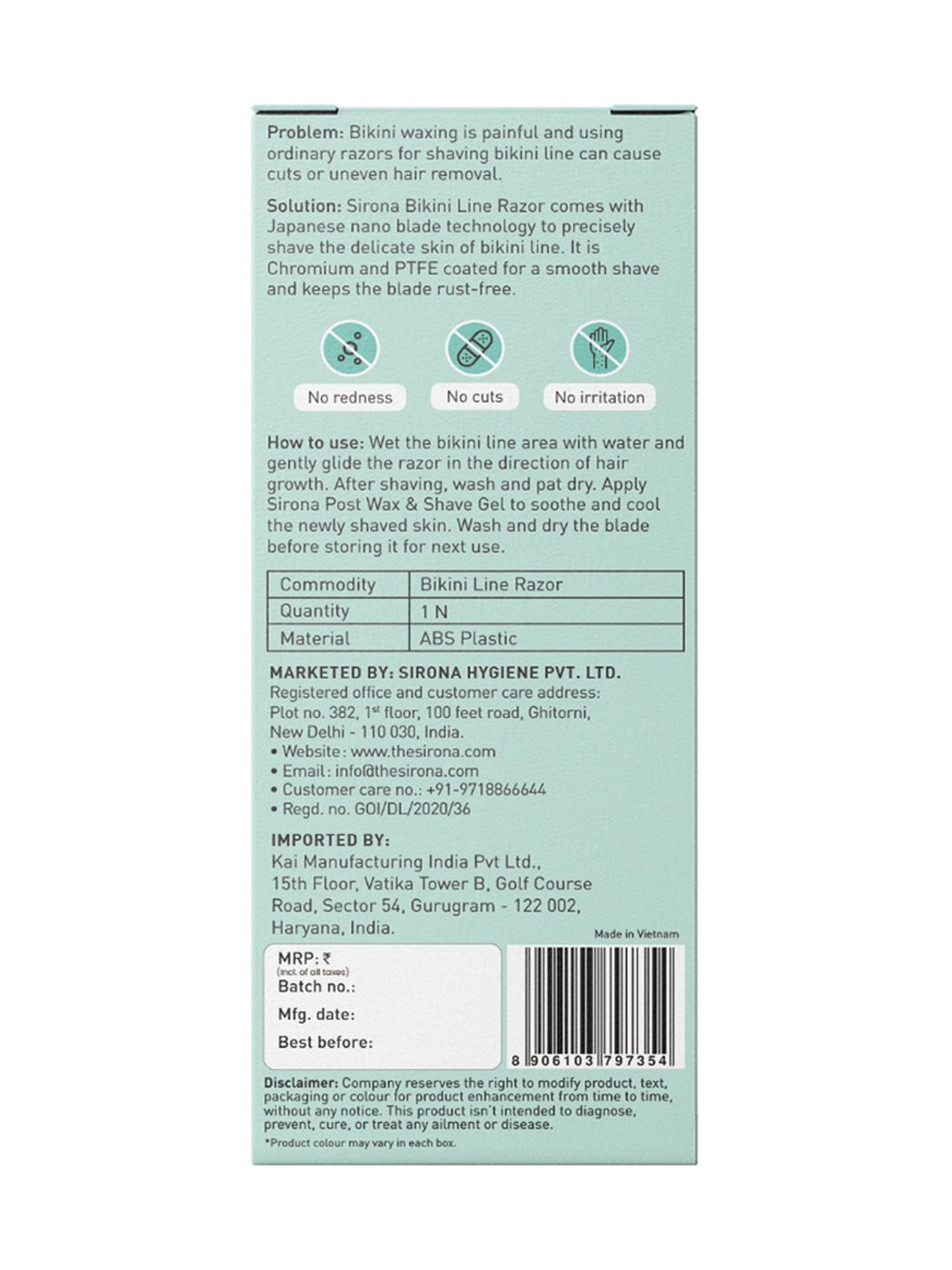 Sirona Reusable Bikini Line Razor with Japanese Precision Shave Blade