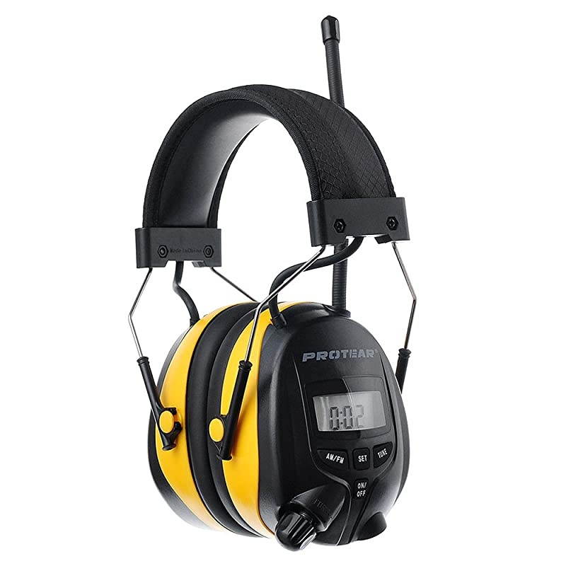 Digital AM FM Radio Headphones, 25dB NRR Ear Protection Safety Ear Muffs, Noise Reduction Hearing Protector for Lawn Mowing and Landscaping(Yellow)