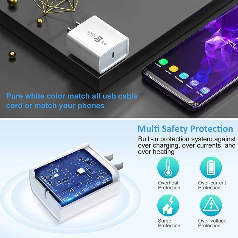 USB C Charger  3Pack 18W PD 30 Wall Charger USB C Power Adapter Type C Fast Charger Compatible for iPhone 1111 Pro MaxXXSXR8PlusGalaxy S10 S9 S8 Plus Note 8 9 10PixeliPad ProWhite