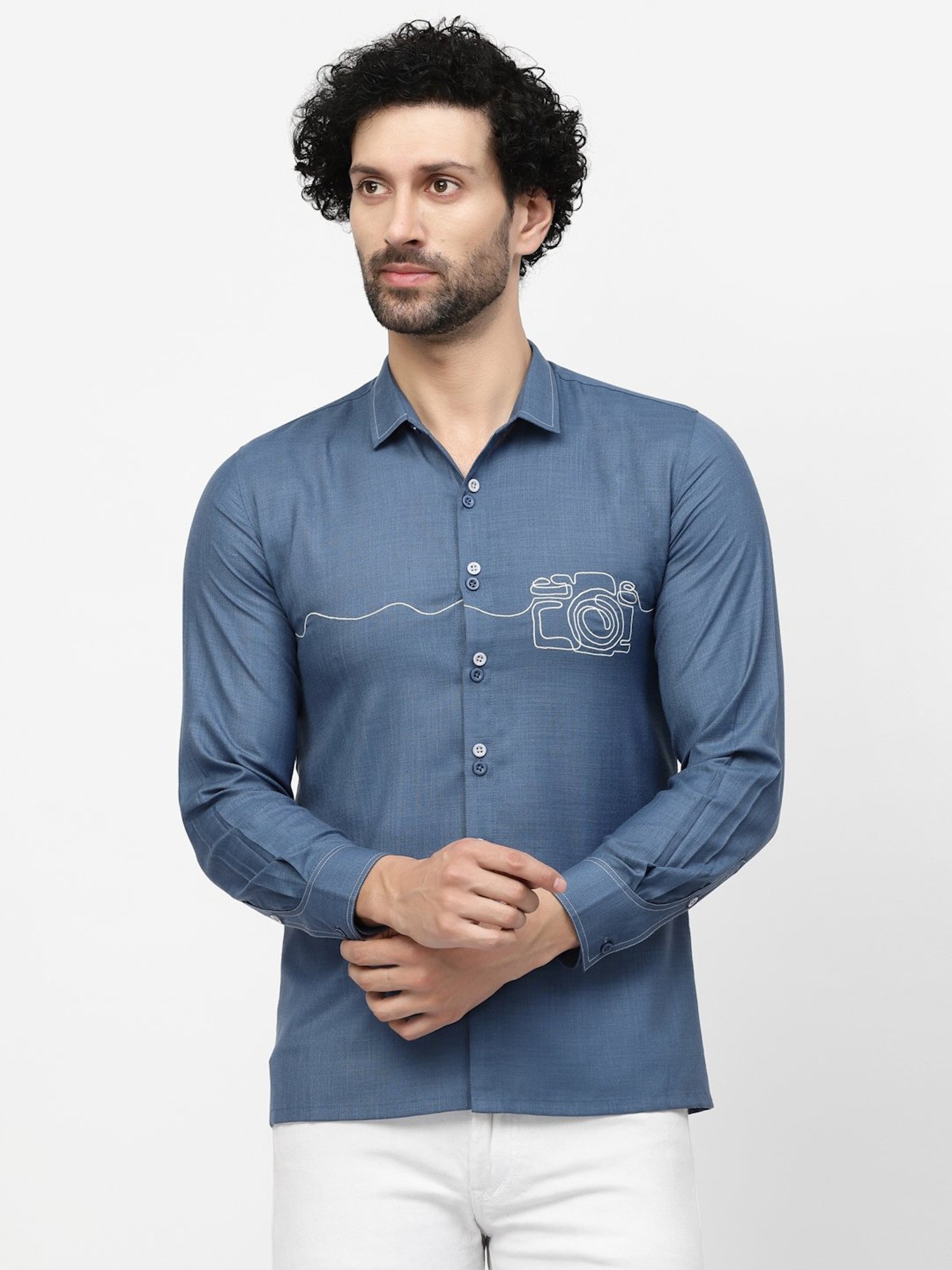 Lela Blue Regular Fit Printed Shirt