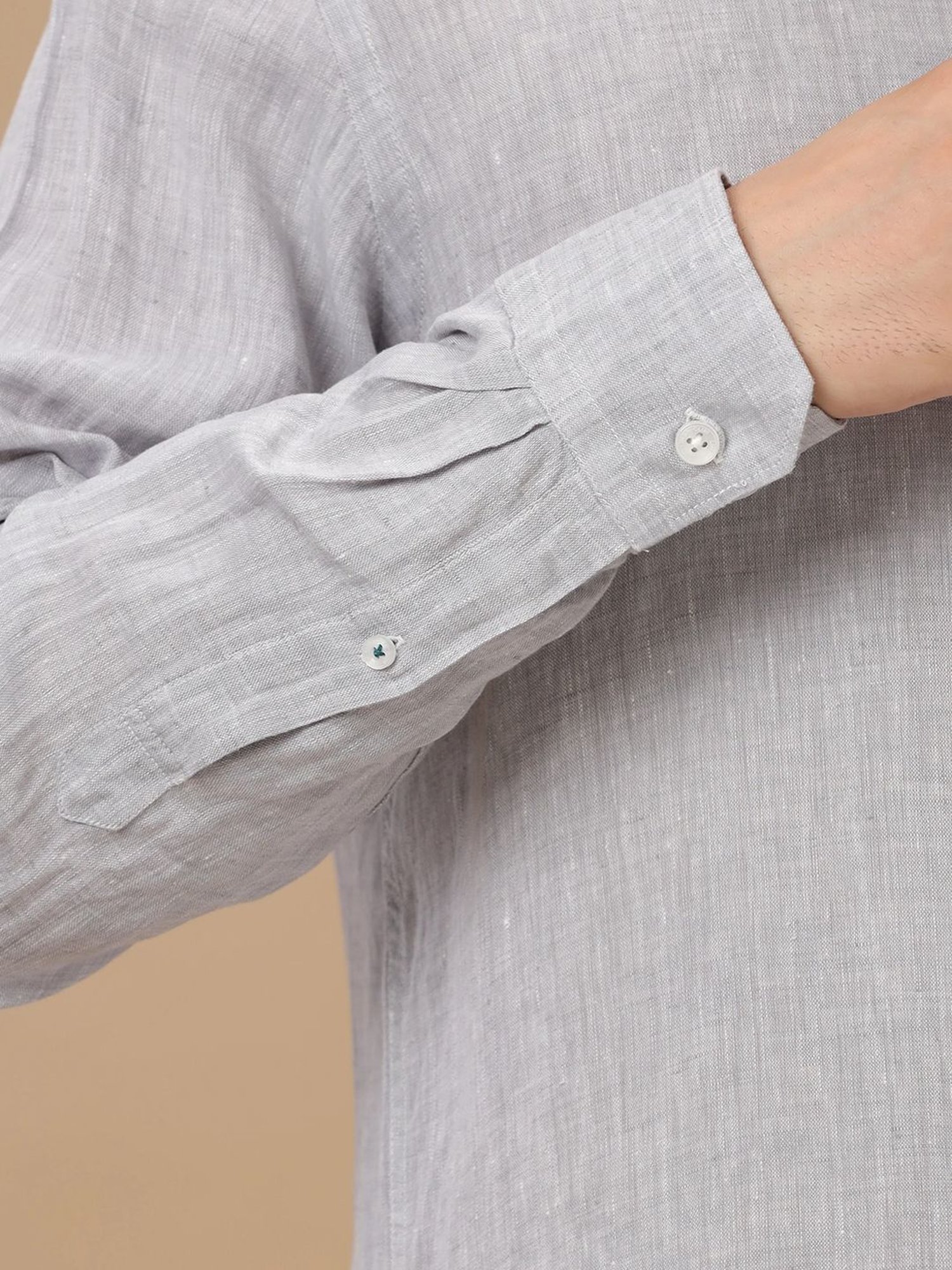 Linen Club Grey Linen Contemporary Fit Texture Shirt