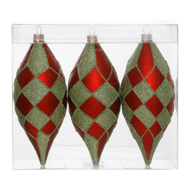 Vickerman 3ct 2-Finish Diamond Shatterproof Christmas Teardrop Ornament Set 4.75" - Red/Green