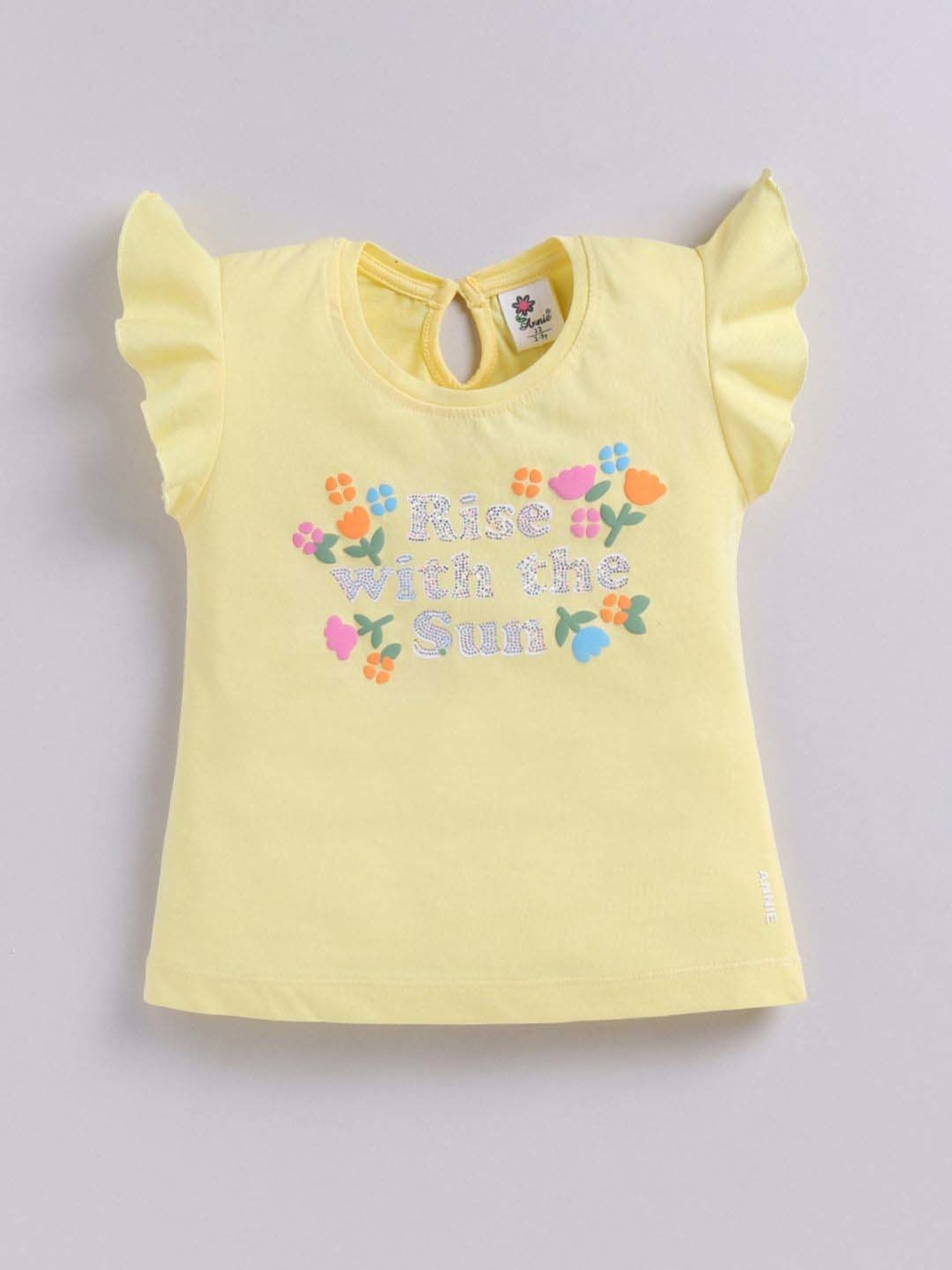 ANNIE Girls Yellow Cotton Printed Top & Short sets