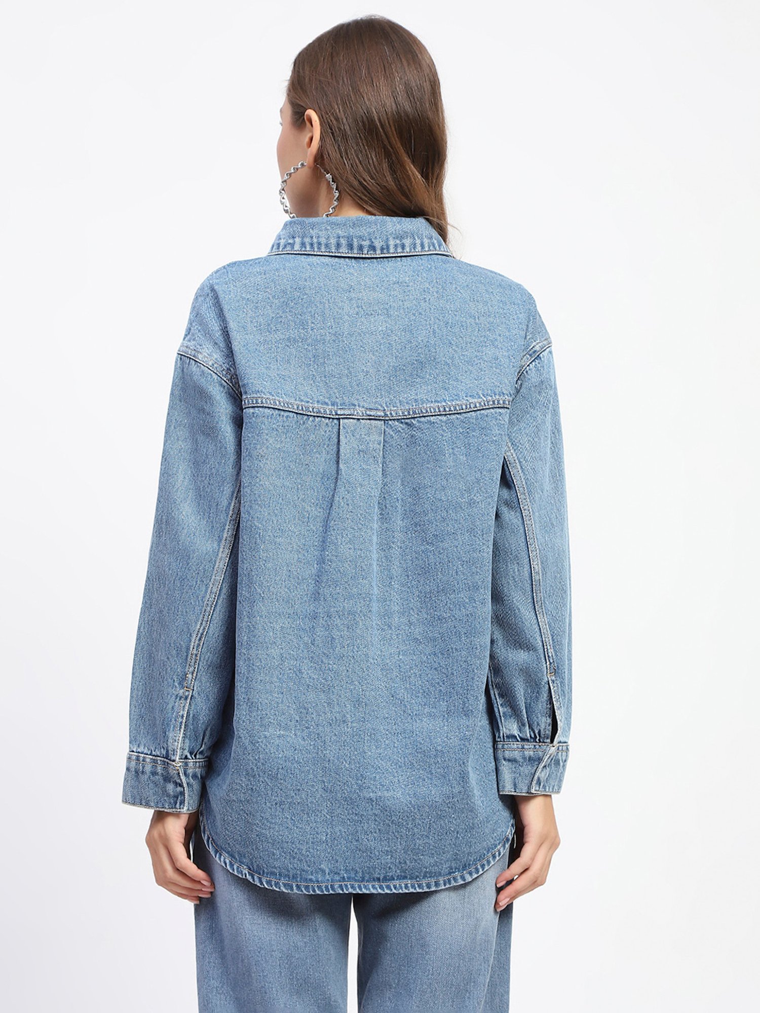 MADAME Blue Cotton Regular Fit Denim Jacket
