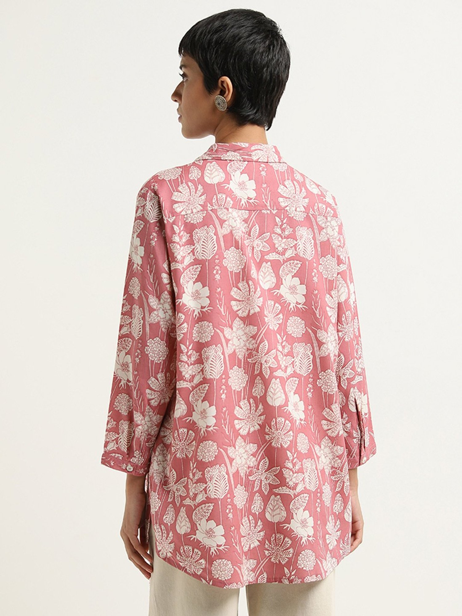 Utsa by Westside Light Red Floral Design Straight Tunic