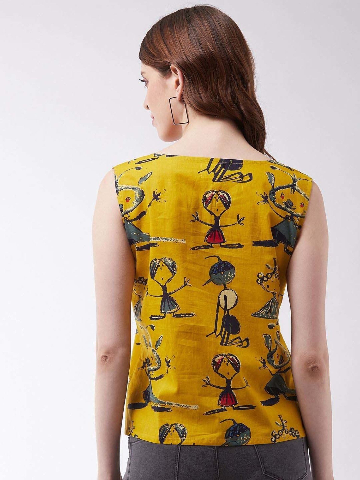 Inweave Yellow Cotton Printed Top
