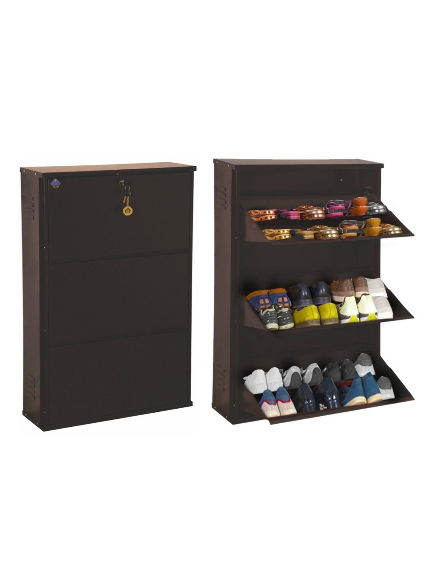 Delite Kom Metal Shoe Rack - 24" 10 Shelf, Double Decker, Ivory, PowderCoat, Wall Mount, DIY