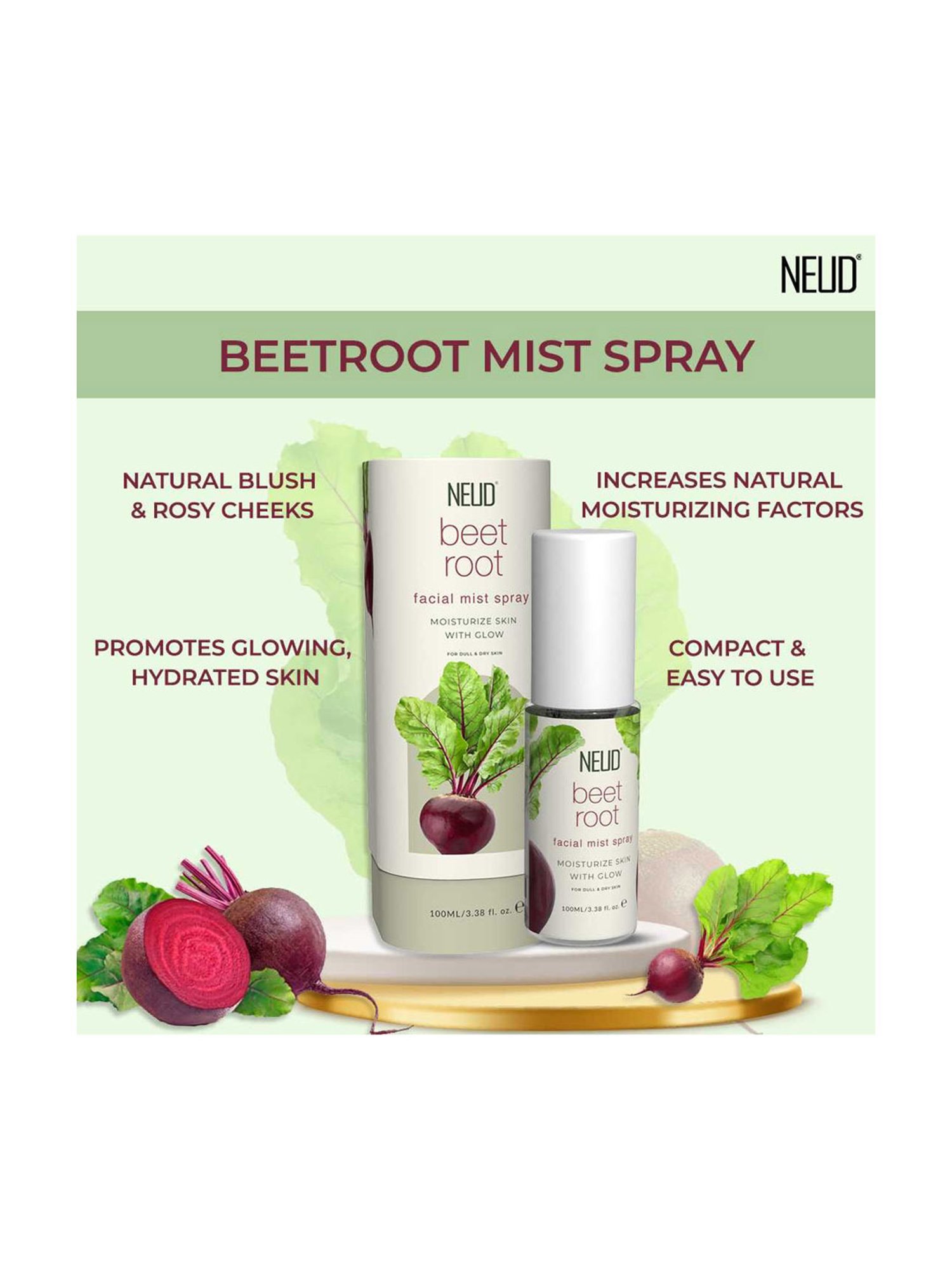 NEUD Beet Root Facial Mist Spray for Dull & Dry Skin - 100 ml (Pack of 1)
