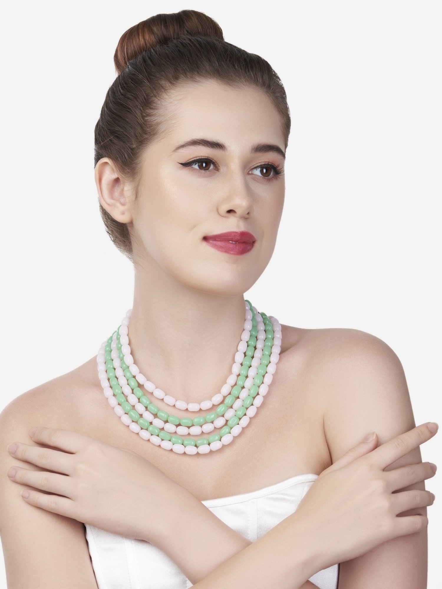 Zaveri Pearls Green Multi Layers Beaded Contemporary Necklace-ZPFK13618