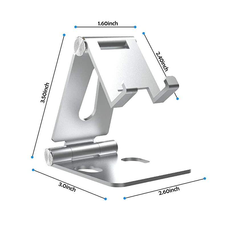 Desktop Phone Holder Stand Smartphone Tablet Cradle Foldable Aluminum Standing Bracket Compatible with iPhone Nintendo Switch Portable Screen Mount 270Degree Adjustable Angle
