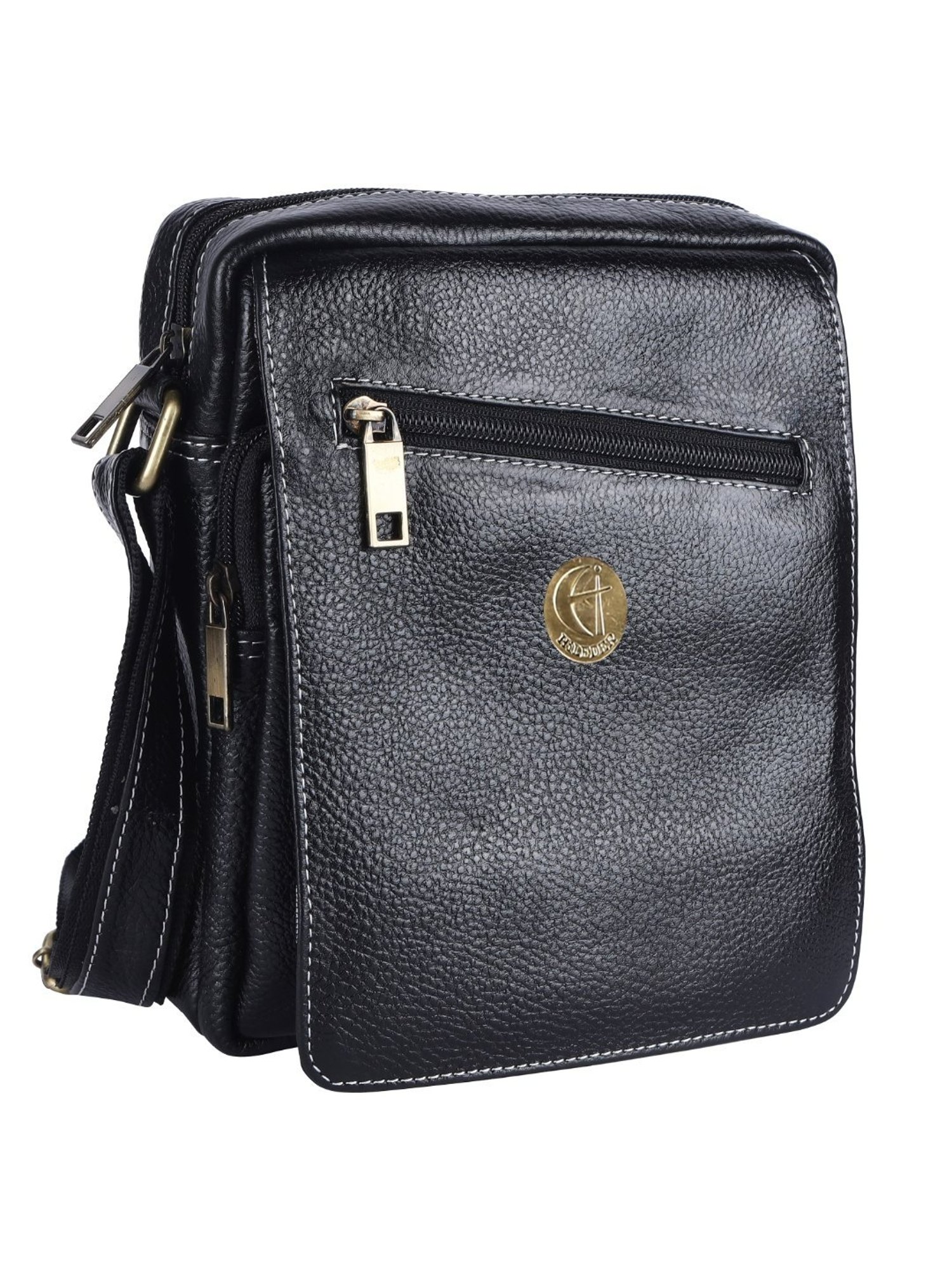 HiLEDER Black Textured Small Leather 8 inch Cross Body Bag