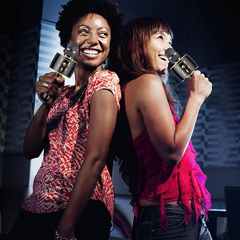 Dual Sing Duet Version Wireless Bluetooth Karaoke Microphone Portable Handheld Karaoke Speaker Machine Christmas Birthday Home Party for AndroidiPhonePC or All Smartphone