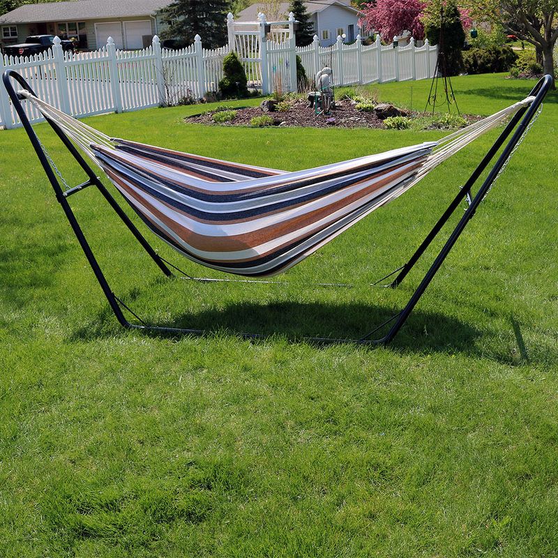 Sorbus Brazilian Double Hammock with Stand - Green, Blue Stripes