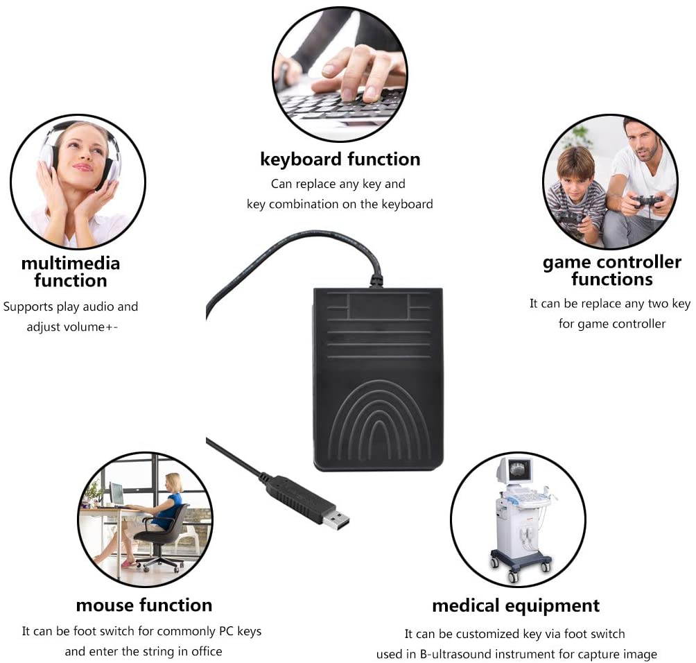 [Upgraded] iKKEGOL USB Foot Pedal Switch Video Game PC Hands Free Footswitch One Key Control Program Computer Mouse Keyboard HID with 2M Cable