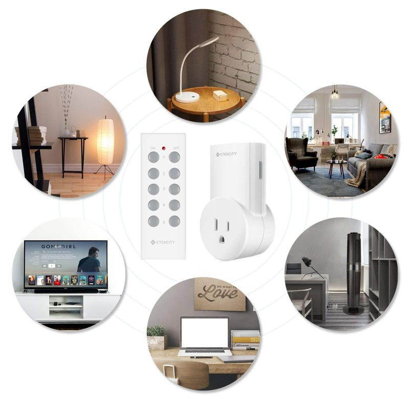 Etekcity Wireless Remote Control Outlet Light Switch for Lights, Lamps, Christmas Decorations, Plug and Go, Up to 100 ft. Range, FCC & ETL Listed, White (Learning Code, 5Rx-2Tx)