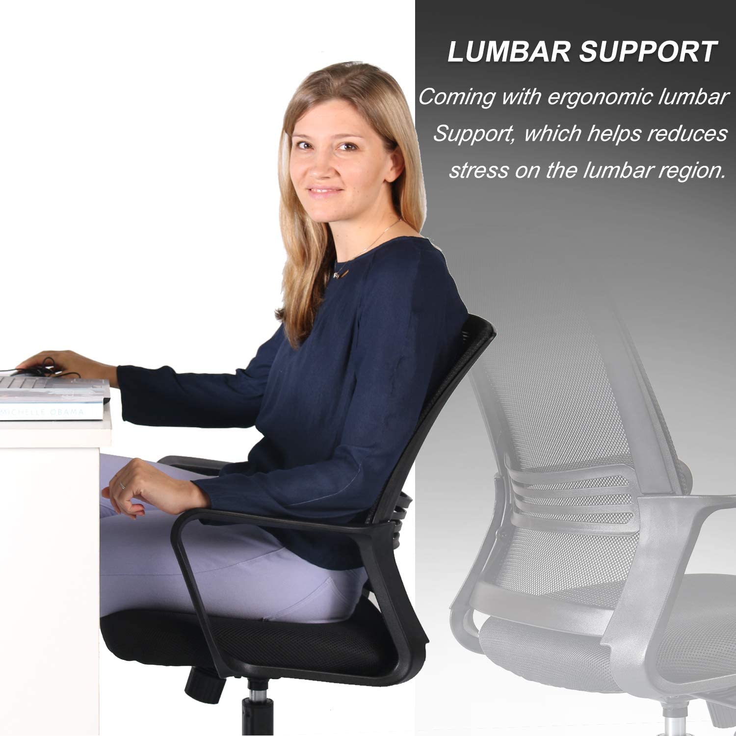 SMUGDESK Home Office Chair, Mid Back Mesh Office Computer Swivel Desk Task Chair, Ergonomic Executive Chair with Armrests