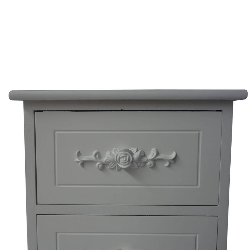24.41" 3 Drawer Wooden Storage Cabinet with Engraved Floral Details Heathered White - The Urban Port
