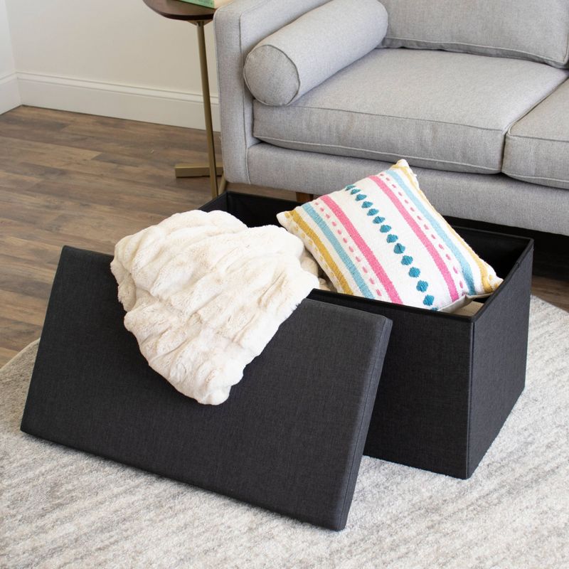 Heathered Storage Ottoman with Reversible Tray Cover Charcoal Gray - Humble Crew