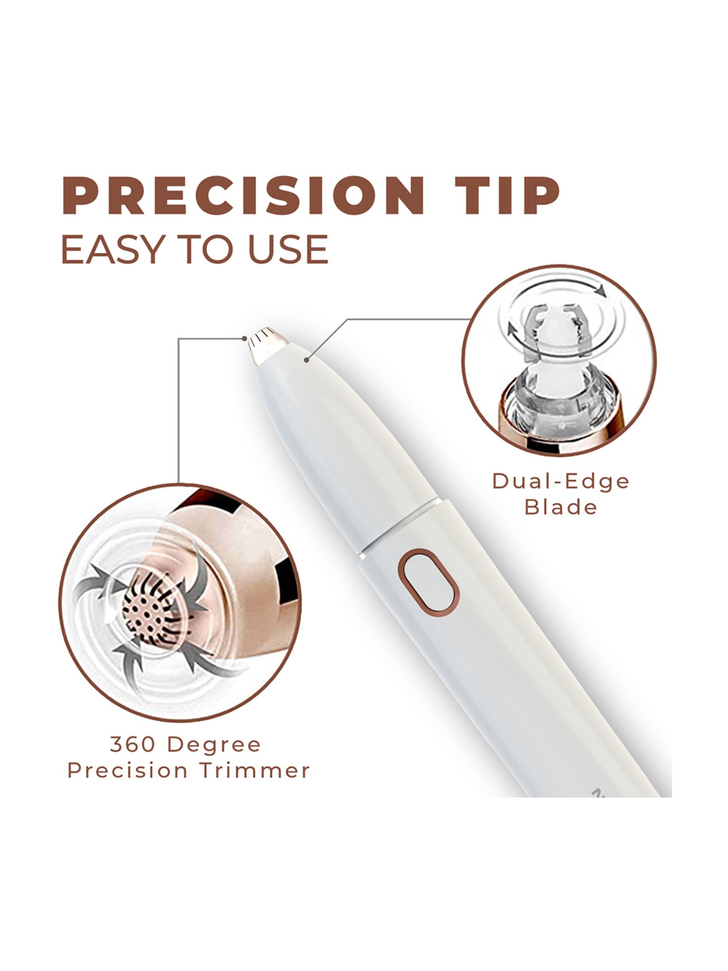 WINSTON Rechargeable Eyebrow Trimmer for Painless Hair Removal (White)