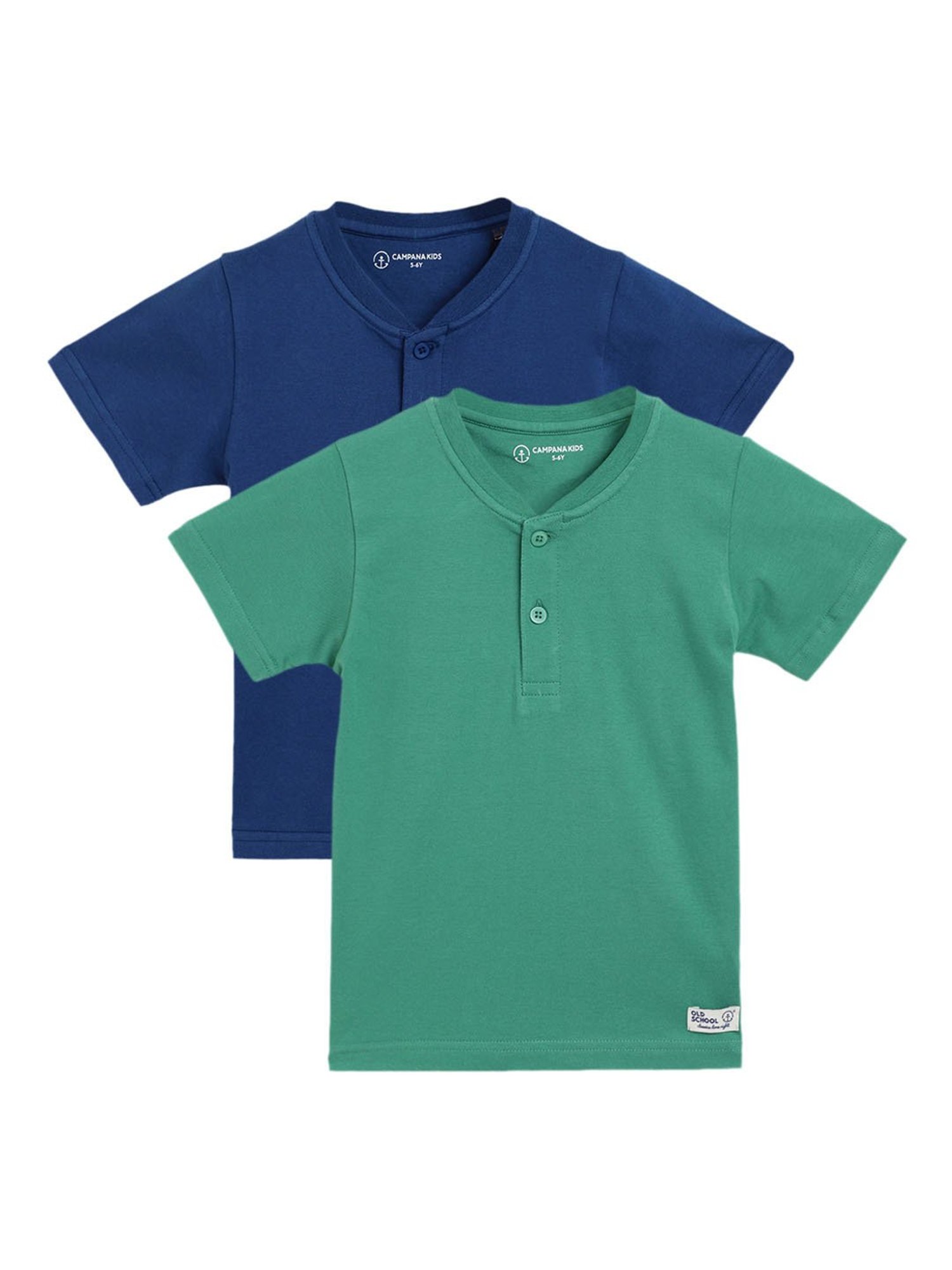 Campana Boys Green & Blue Solid T-Shirt (Pack Of 2)