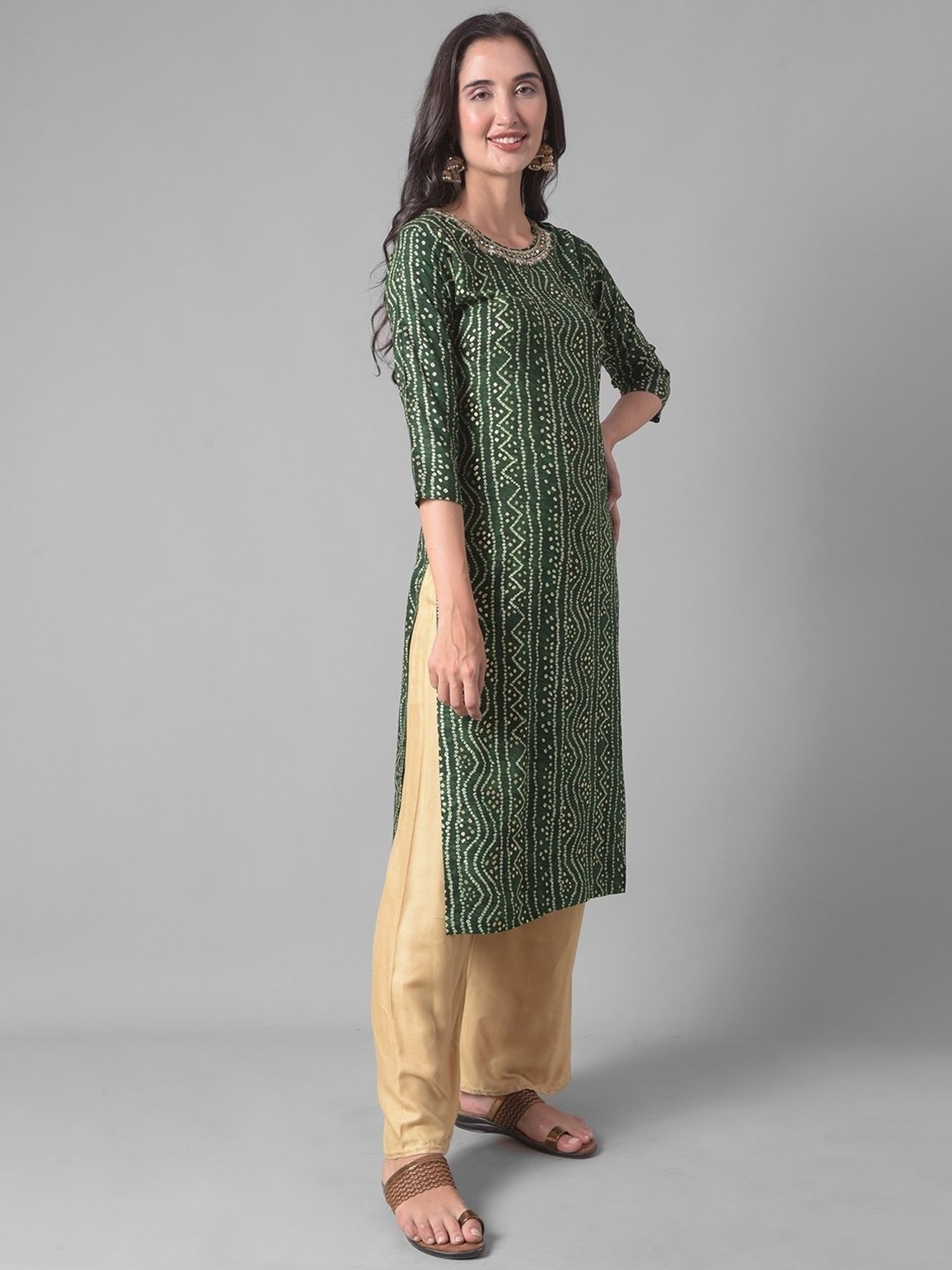 Dollar Missy Green Printed Straight Kurta