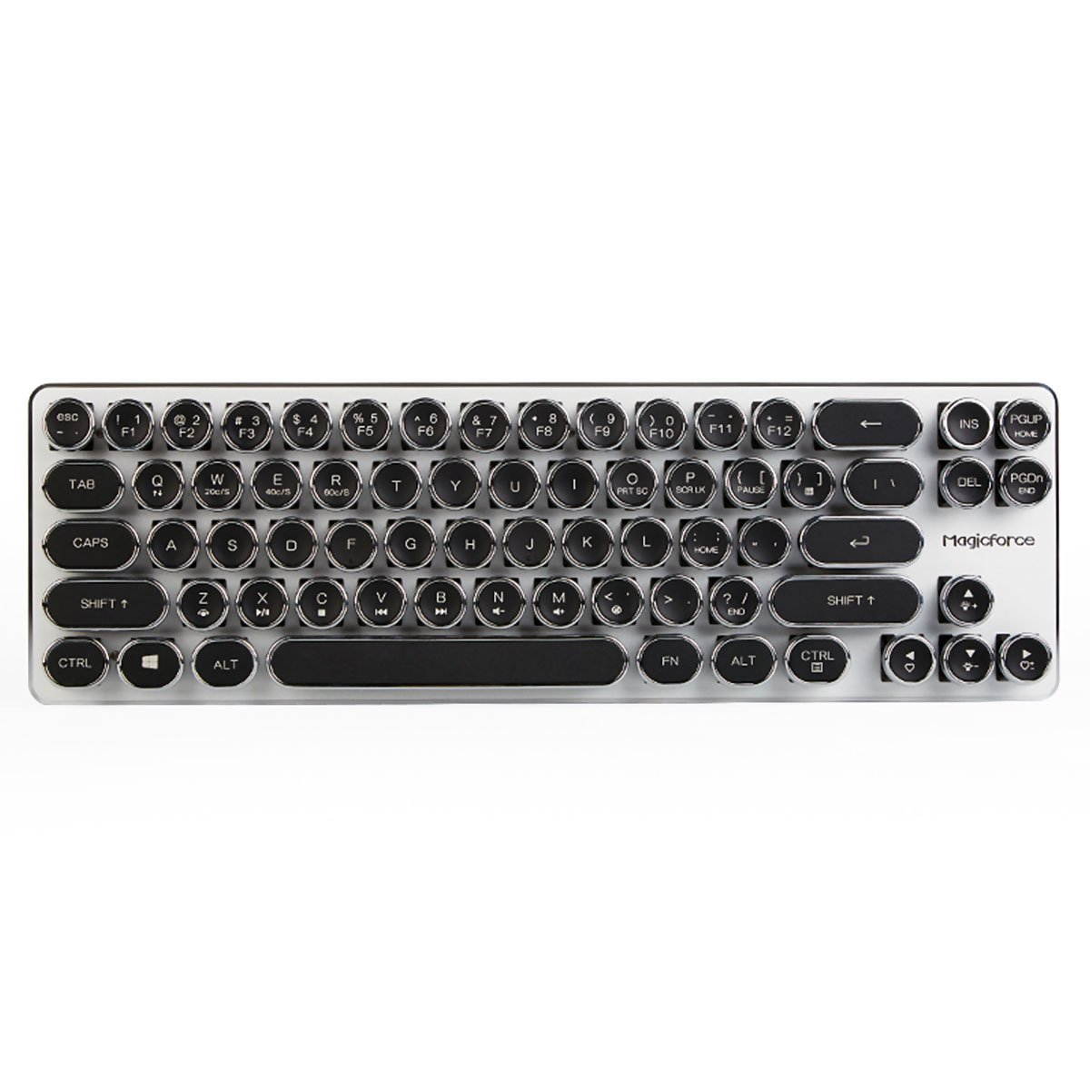Mechanical Gaming Keyboard with Kailh Blue Switches White Backlight Silver Plate and Black Steampunk Retro Typewriter Style keycaps 68 Keys Mini Keyboard