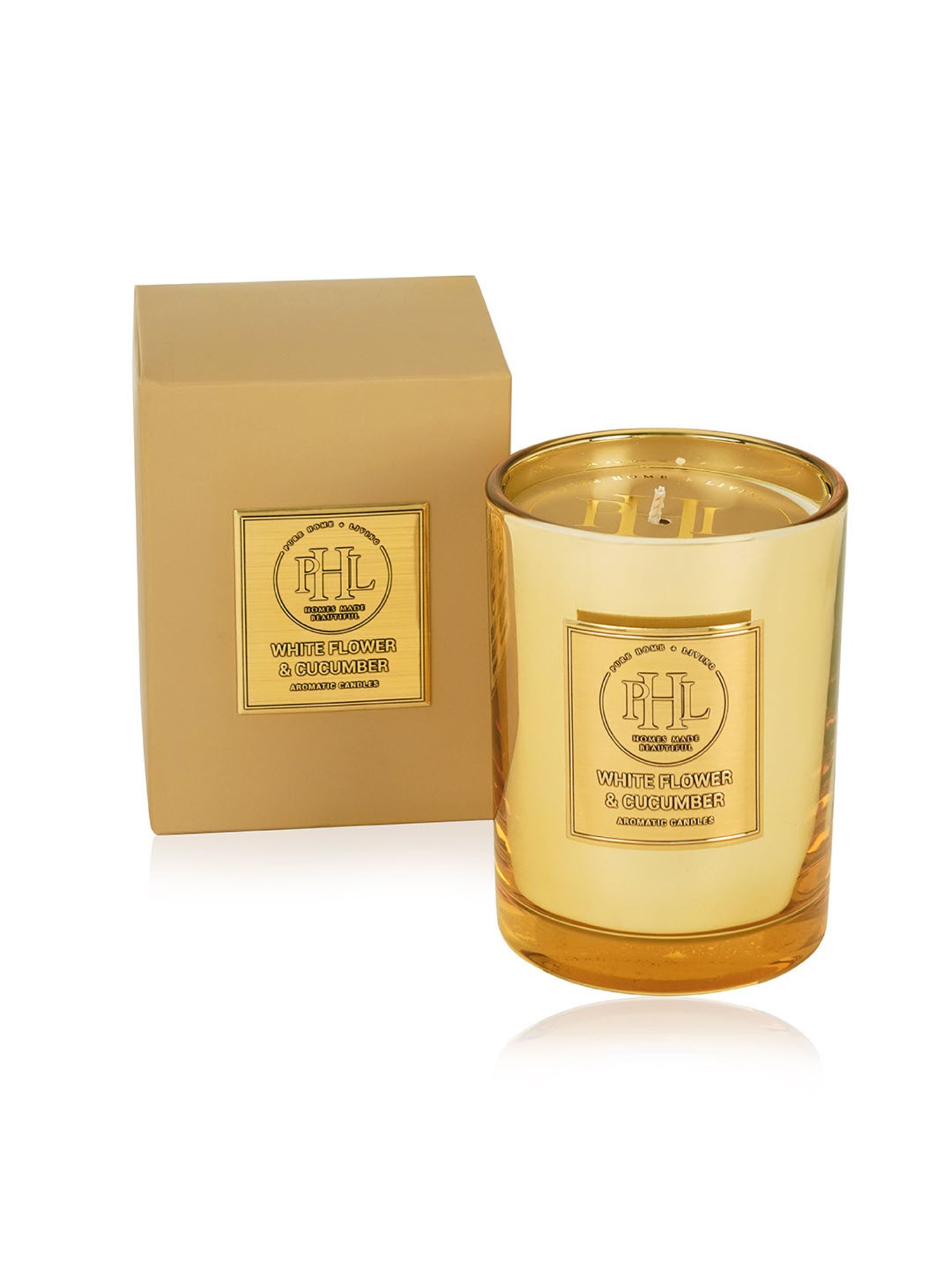 Pure Home and Living Gold Flower And Cucumber Scented Wax Filled Jar Candle