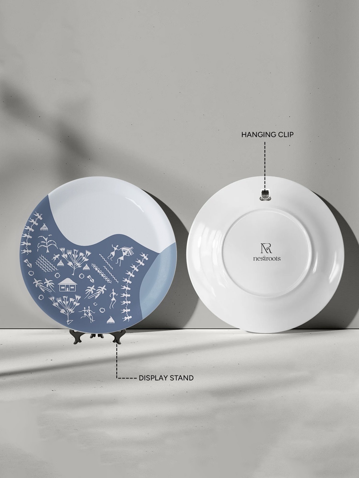 Nestroots Modern Warli Floral Multicolor Porcelain Wall Plate