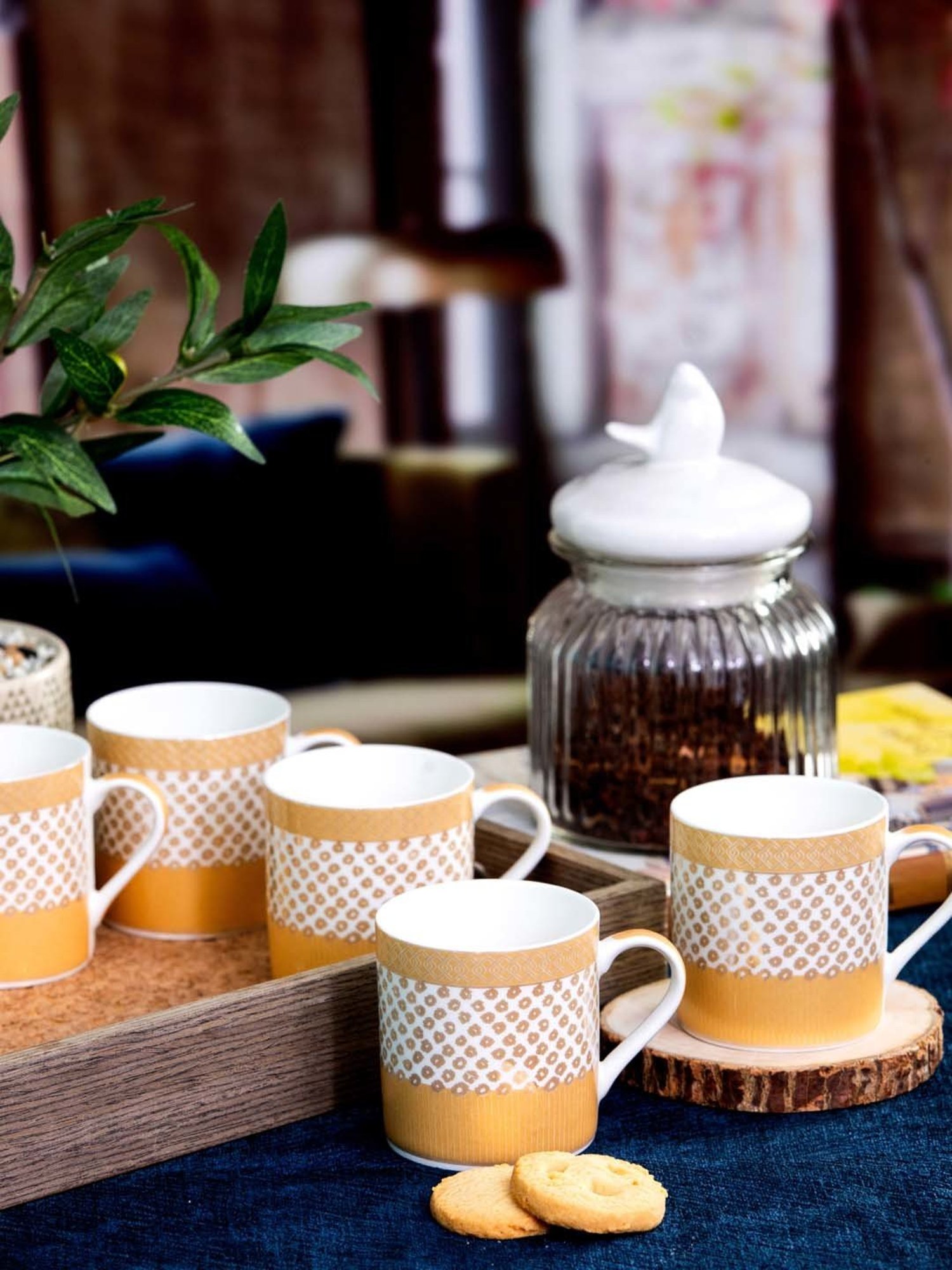 SONAKI White & Beige Bone China Tea Coffee Mugs - Set of 6