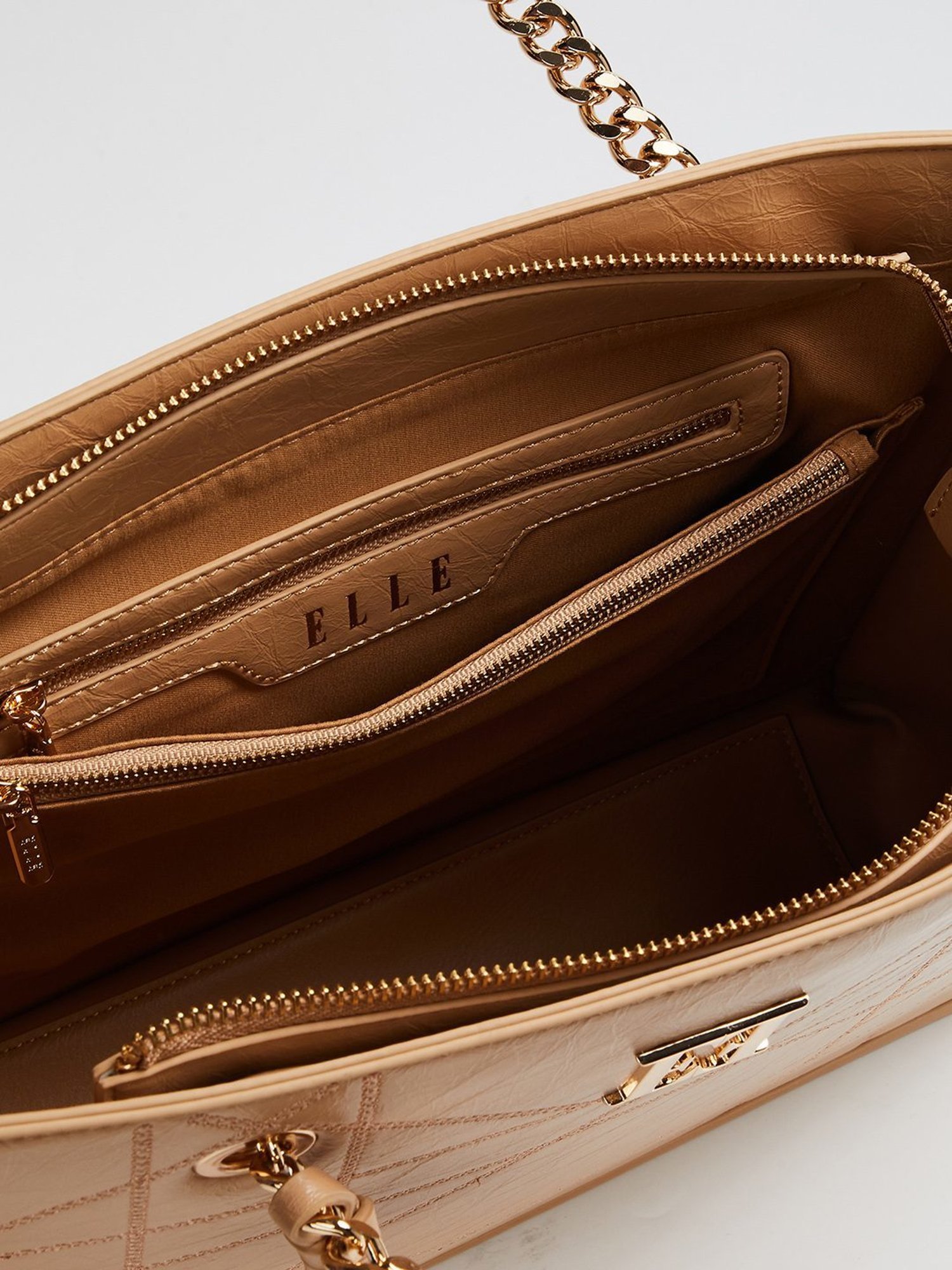 Elle Beige Textured Shoulder Bag