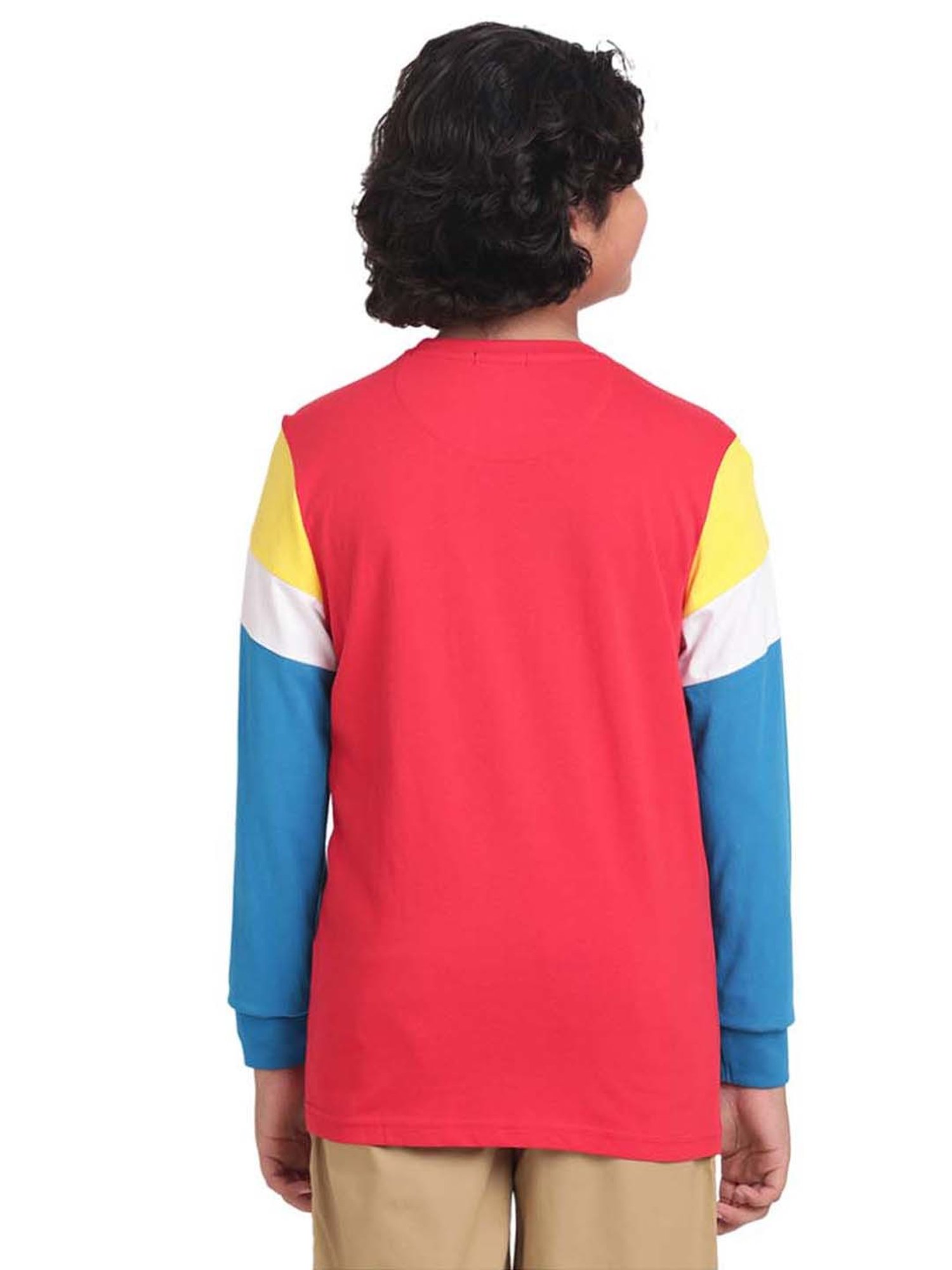 Indian Terrain Kids Red & Blue Cotton Printed Full Sleeves T-Shirt