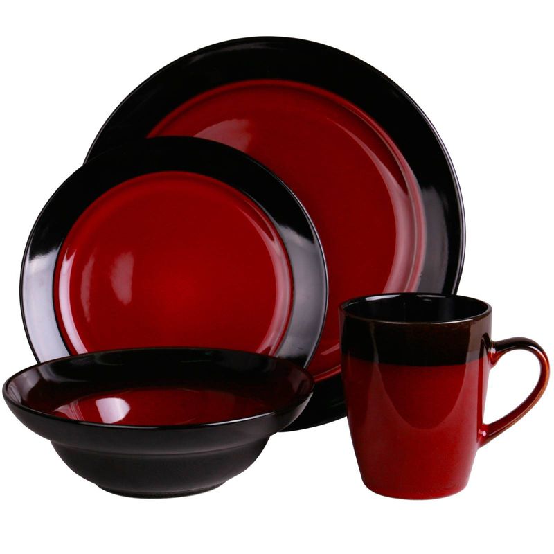 16pc Stoneware Modern Living Dinnerware Set Red - Elama
