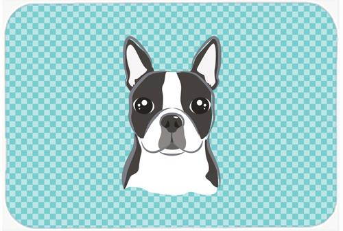 Checkerboard Blue Boston Terrier Mouse Pad, Hot Pad or Trivet BB1141MP