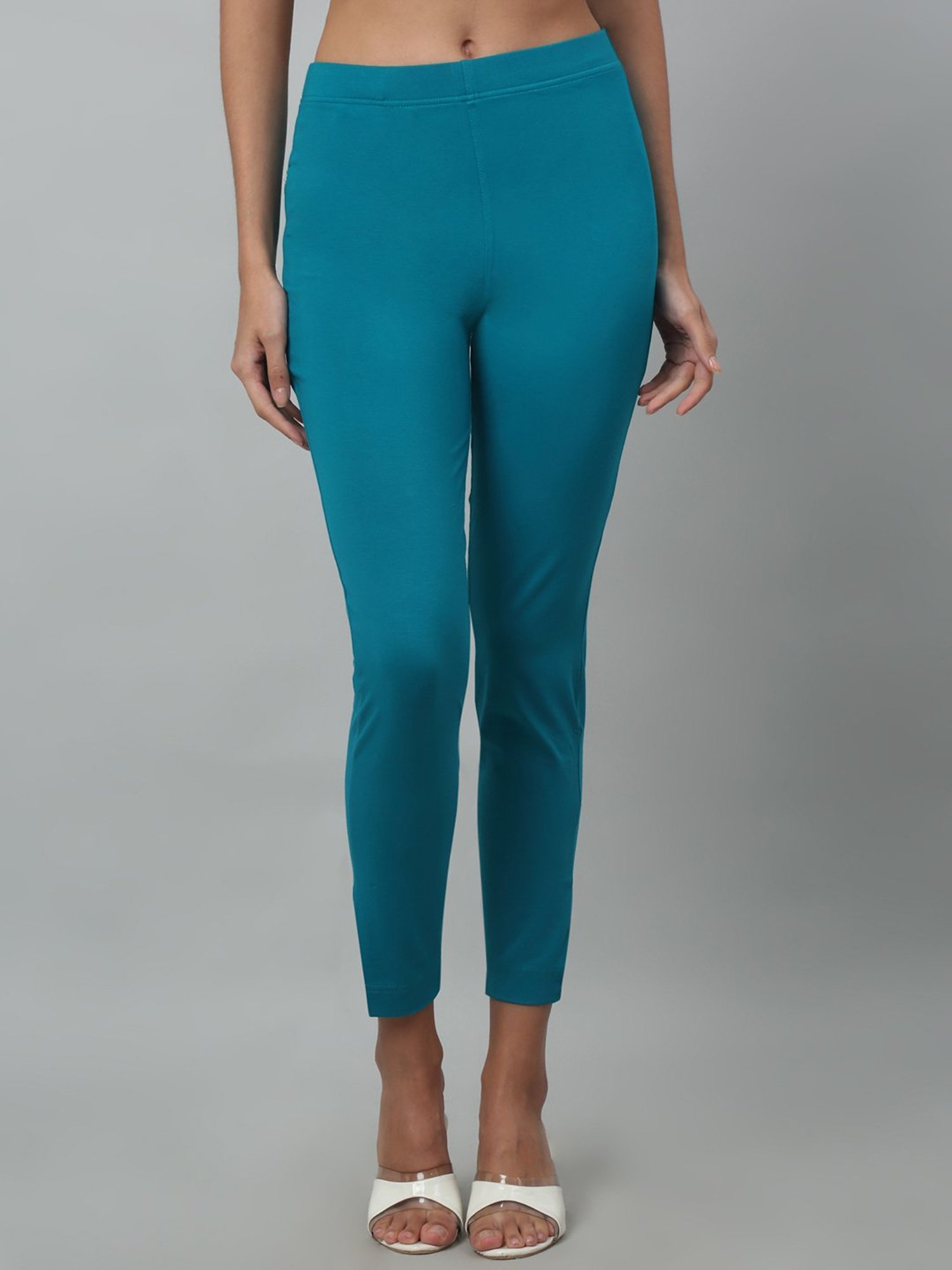 Cantabil Sea Green Cotton Straight Fit Pants
