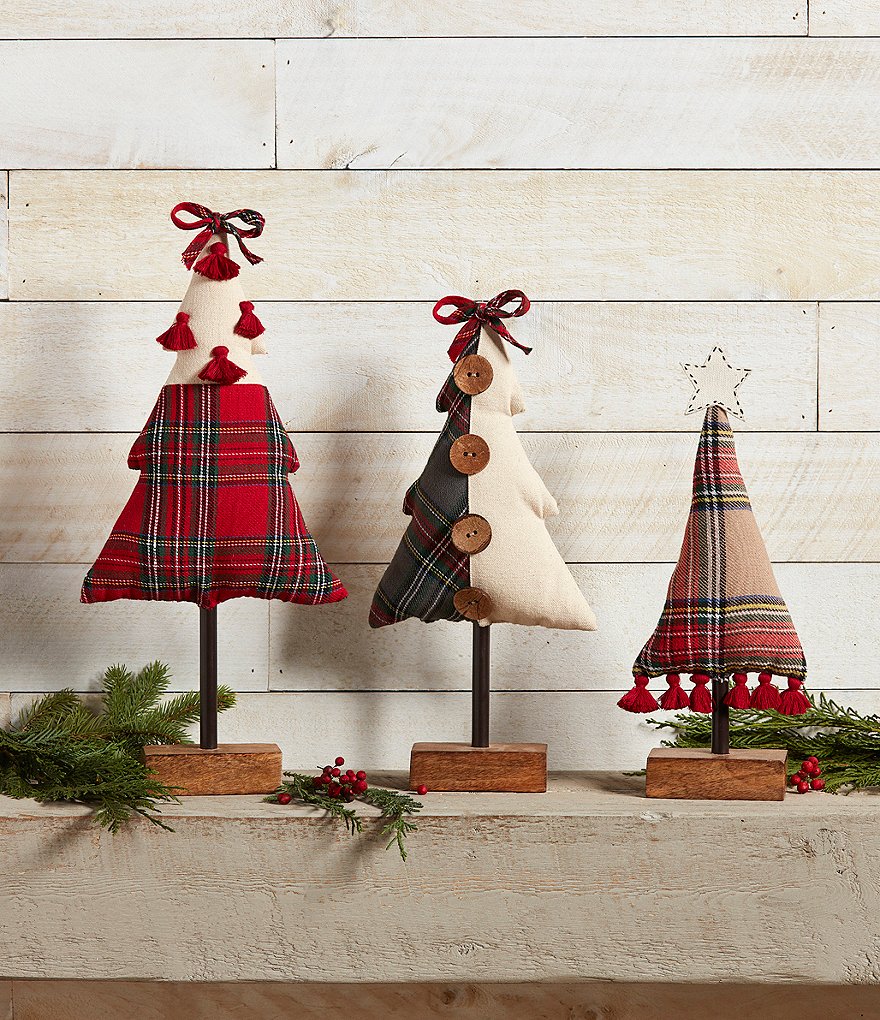 Mud Pie Classic Christmas Collection Assorted Fabric Tartan Plaid Christmas Tree Sitter
