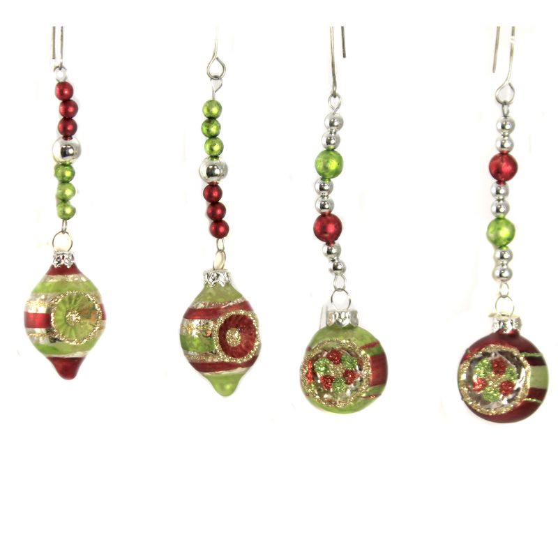 Christmas 5.0" Dangle Reflector Ornament Set/4 Lowe Traditional Indent Bead  -  Ornament Sets