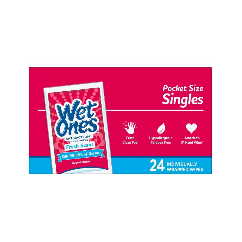 Wet Ones Antibacterial Hand Wipes Singles - Fresh Scent - 24ct