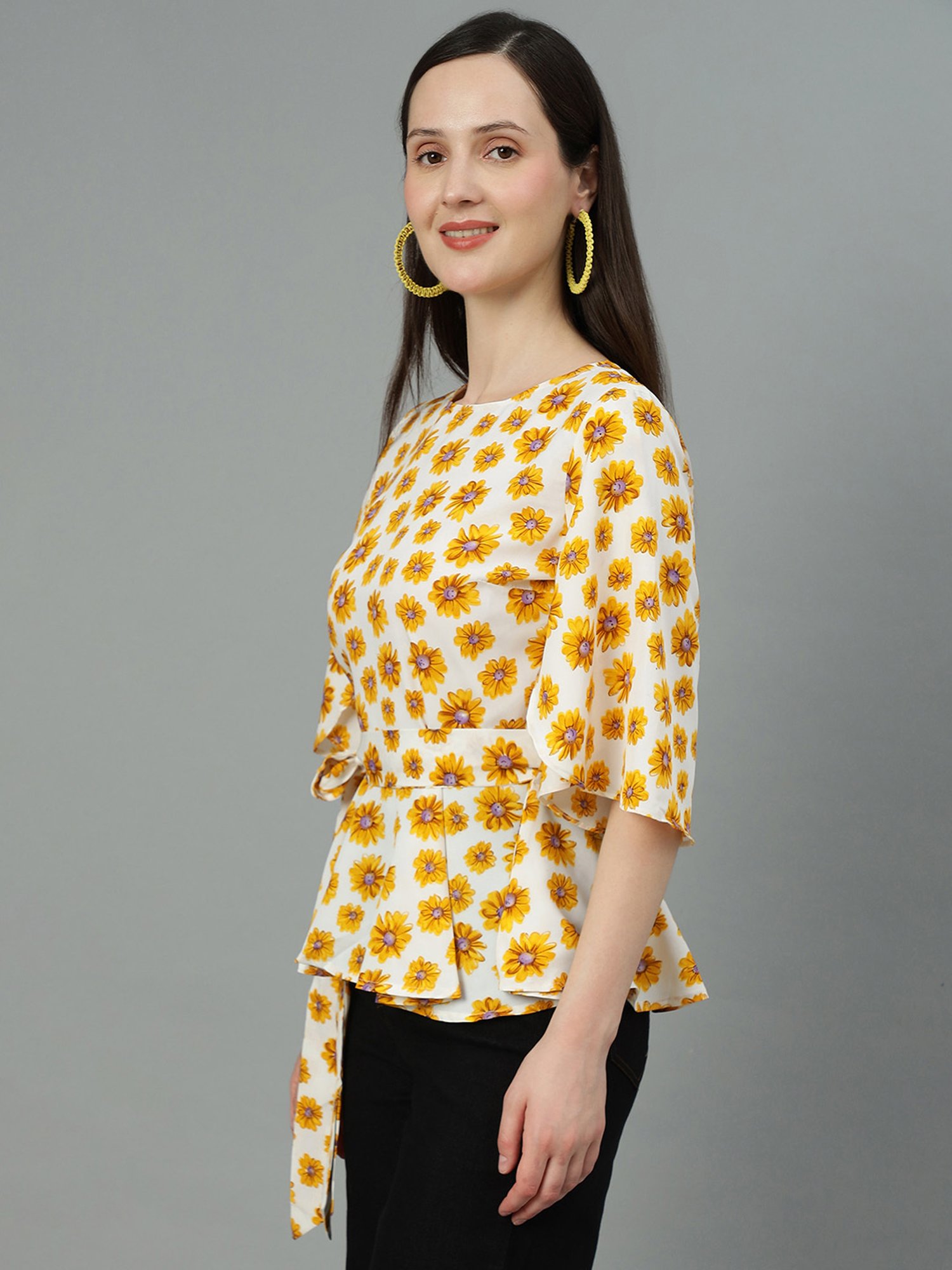 Kotty White & Yellow Floral Print Top
