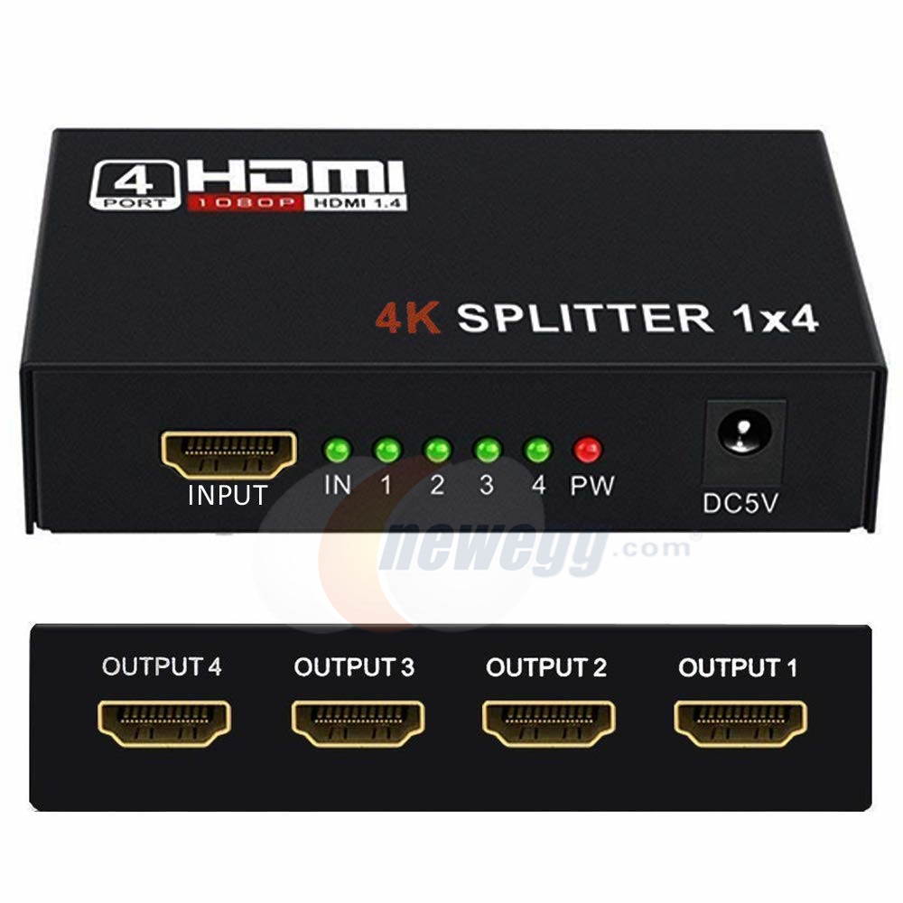 HDMI Splitter 1 in 2 3 4 Out 4K@30HZ, CORN 4K V1.4 HDCP Powered Hdmi Video Splitter with AC Adaptor 1 Input to 4 Outputs, Supports 3D 4K HD1080P for PS4 XboxRoku Blu-Ray Player Apple TV HDTV