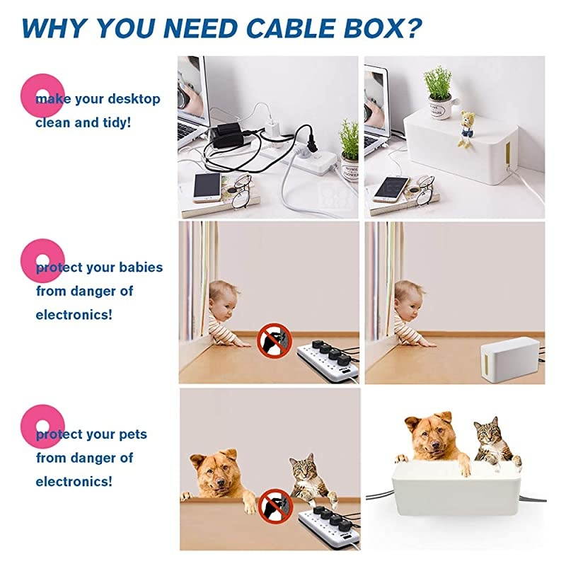 Cable Management Box Cable Organizer For Cable and Cord Management Storage and Holder to Cover and Hide amp Power Strips amp Cords White