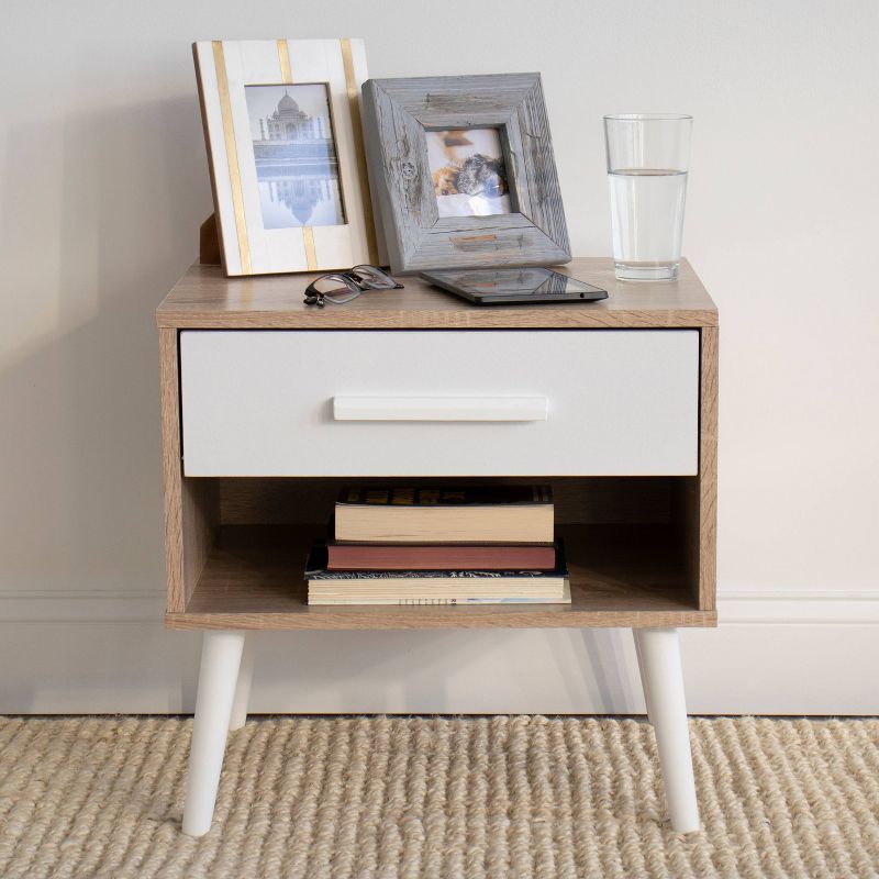Nightstand with Drawer Storage Light Wood/White - Humble Crew