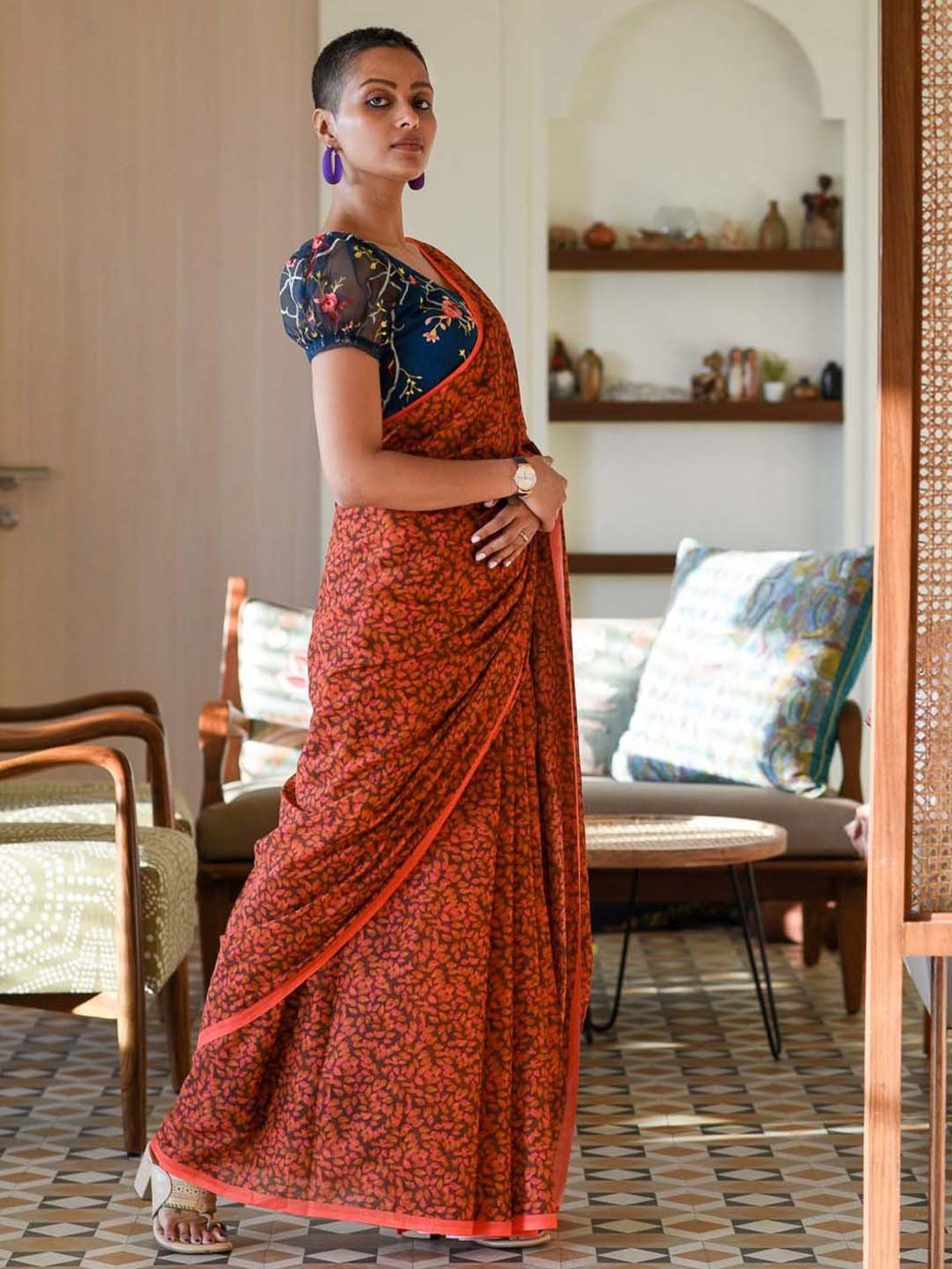 Suta Orange Pure Cotton Printed Saree