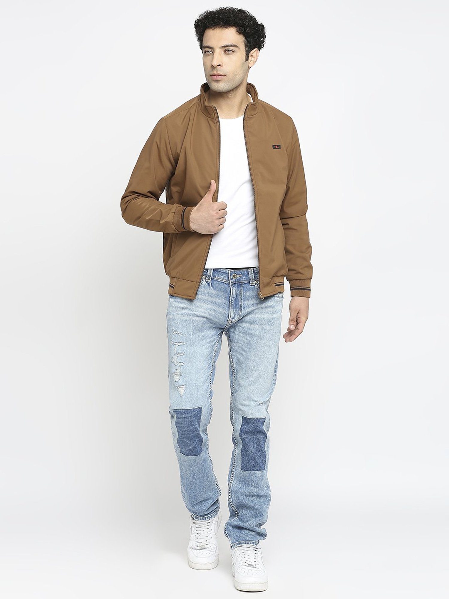 Spykar Light Blue Cotton Regular Fit Distressed Jeans