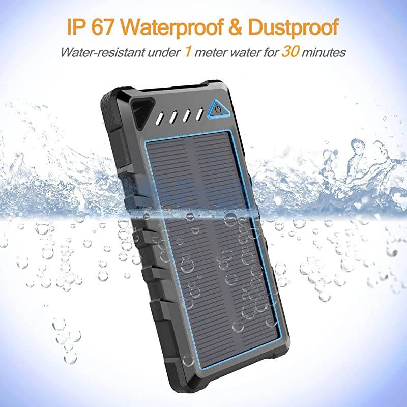 Portable Solar Charger  10000mAh UltraCompact External Batteries with Dual USB Ports Solar Power Bank with Flashlight for Camping Outdoor Activities
