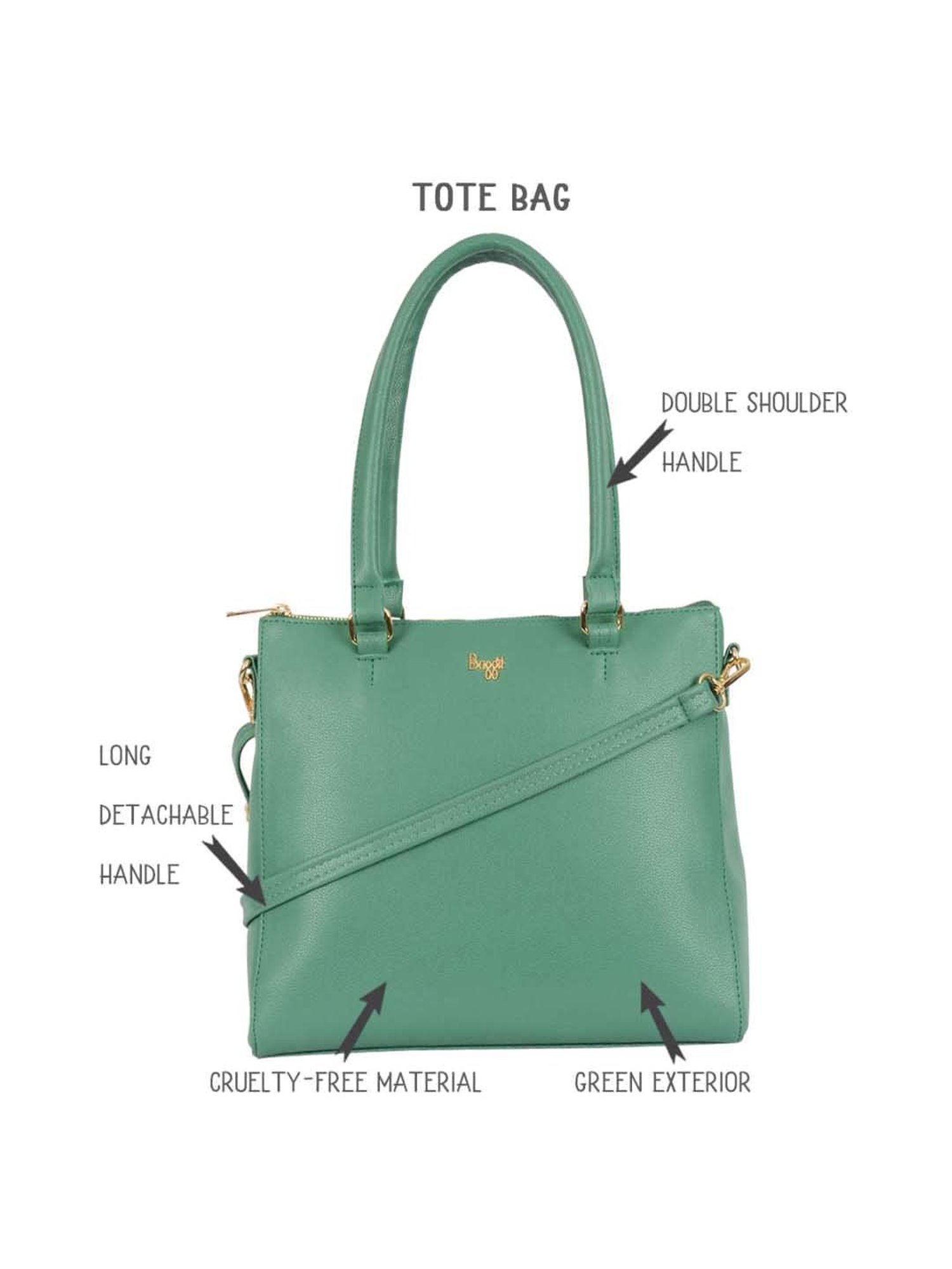 Baggit Green Solid Medium Tote Handbag