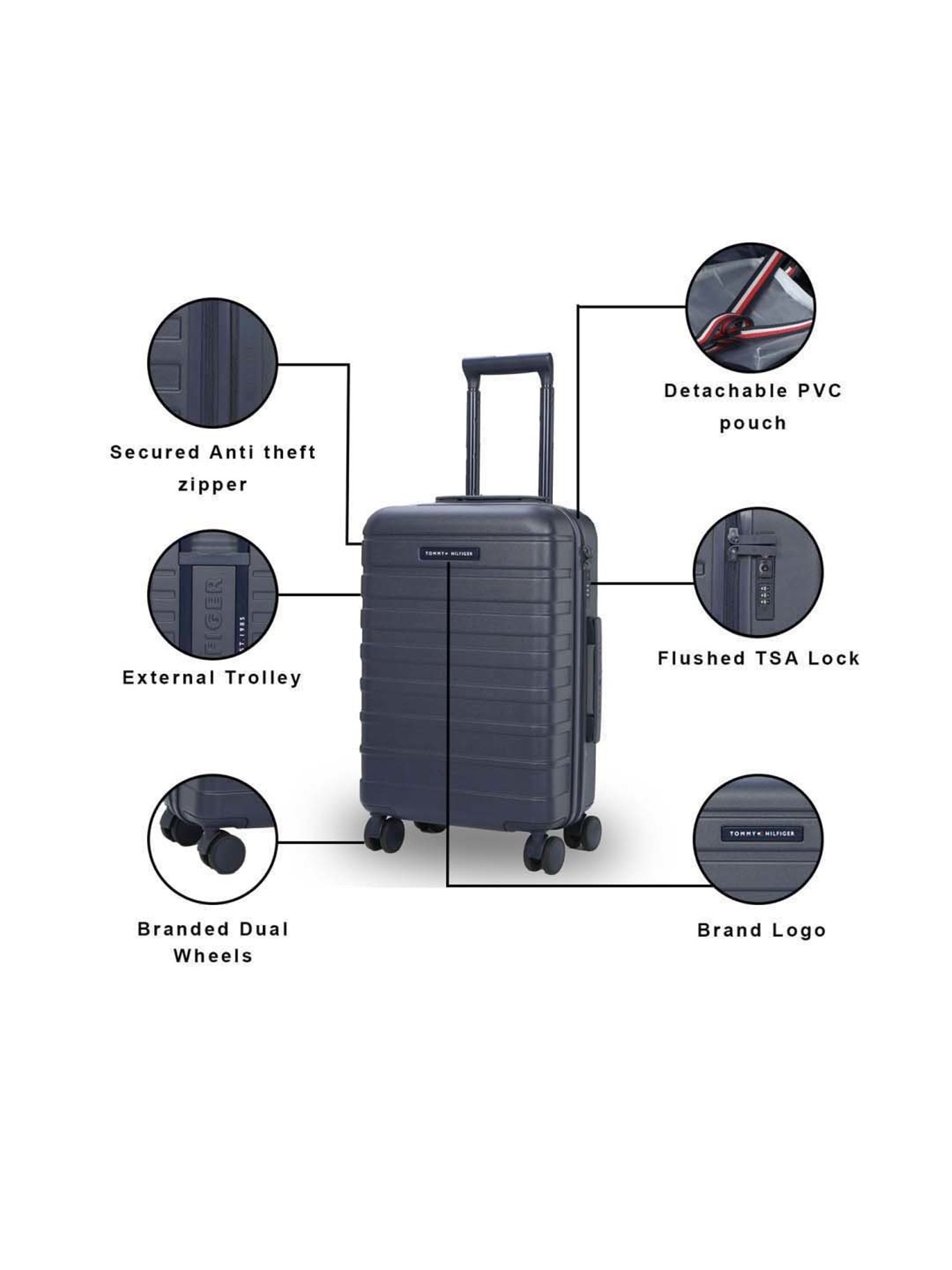 Tommy Hilfiger Navy 8 Wheel Large Hard Cabin Trolley - 49 cm