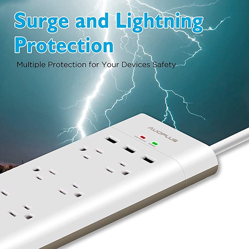 Power Strip with USB,  Surge Protector with 8 Outlets and 3 USB Ports 6Ft Extension Cord Flat Plug/Wall Mountable Grounded, Desktop Charging Station for Computer Laptops Smartphone Home Office